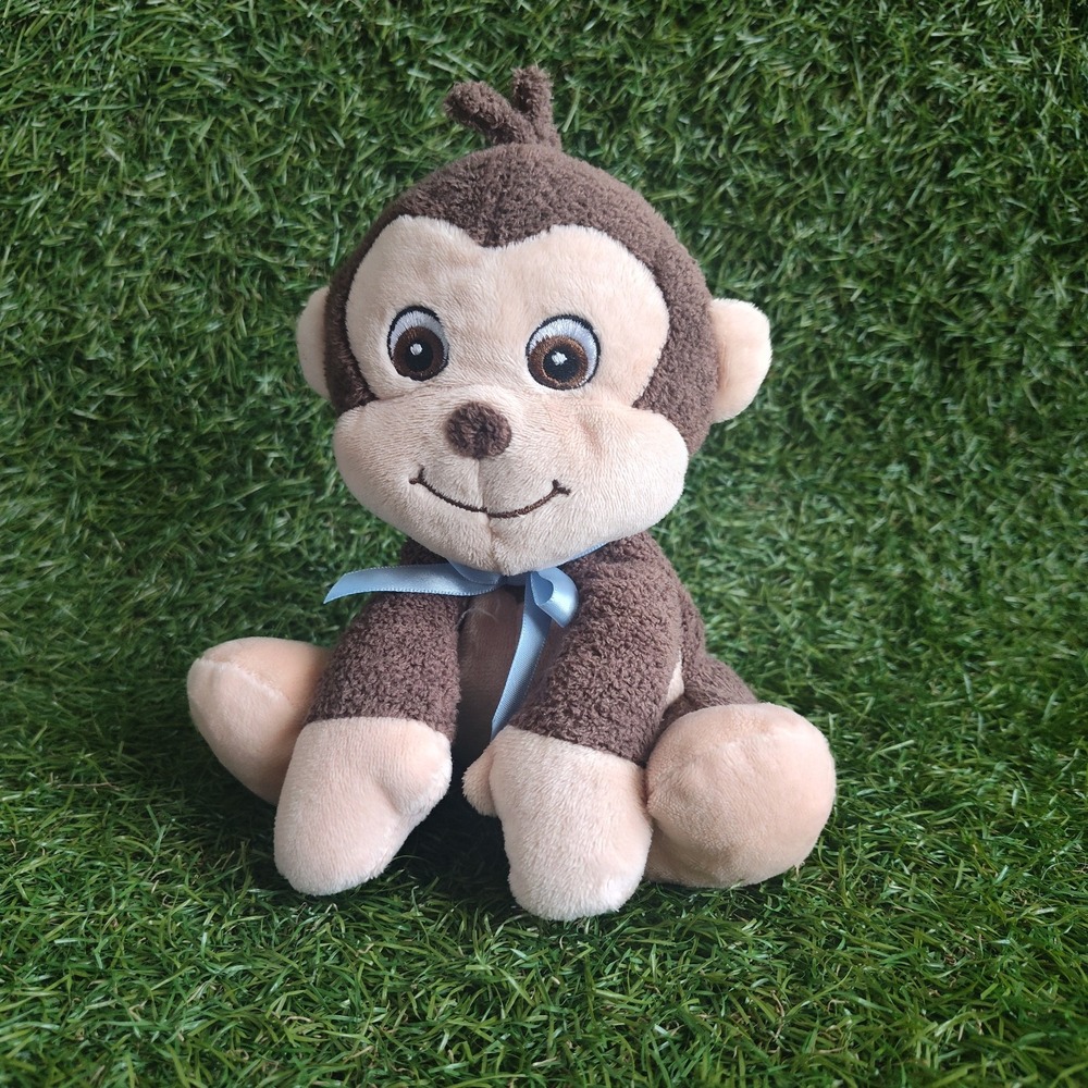 Garanimals Baby Monkey Plush Toy Blue Bow Ribbon 6 inch Brown Stuffed Animal Toy